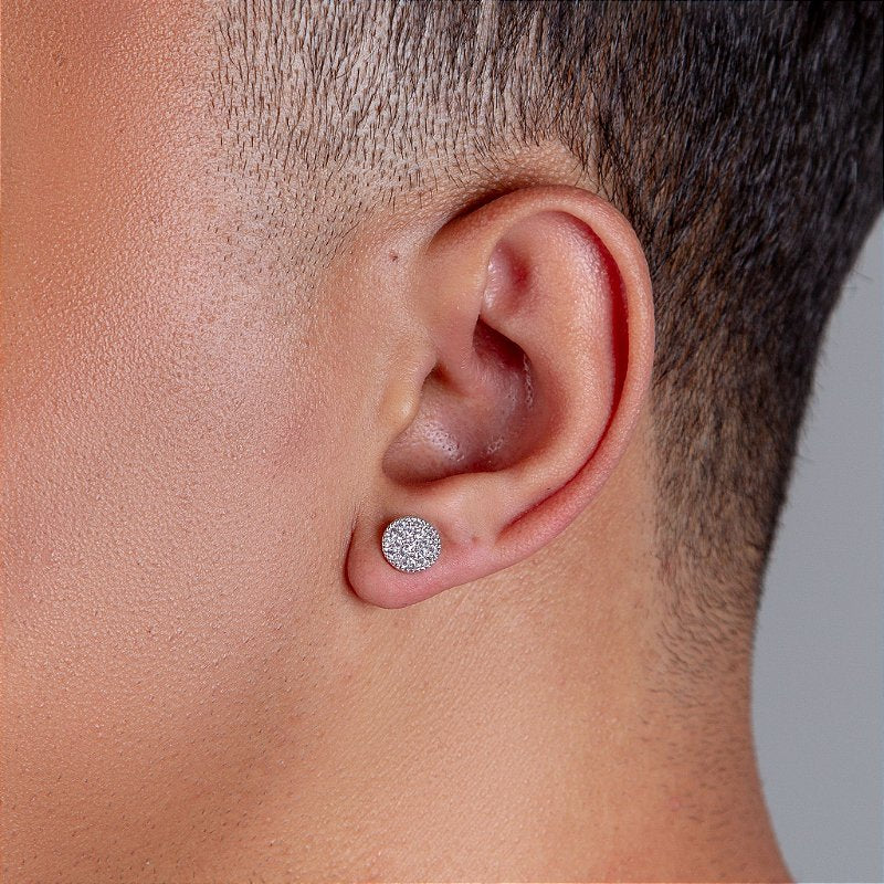 Brinco Masculino Par Chapado Redondo (8mm) Banhado A Ouro Branco BRI013