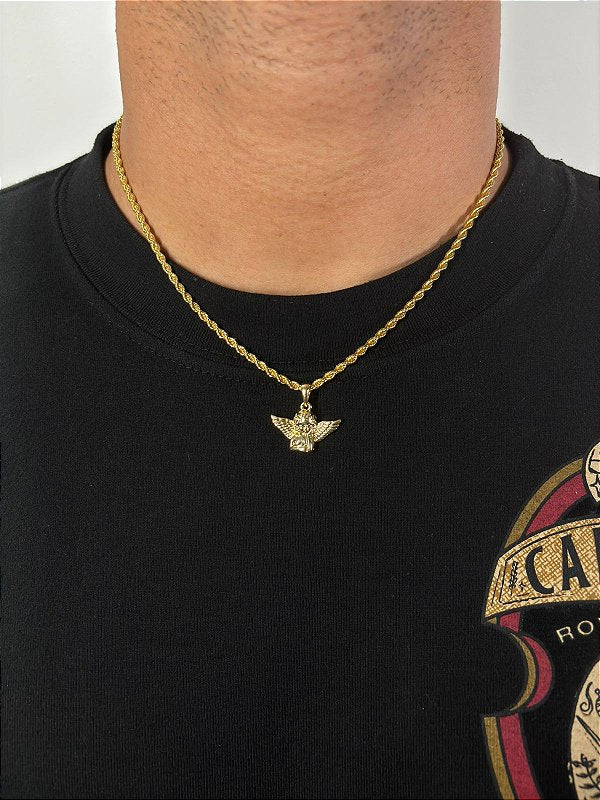 Corrente Cordão Baiano 3mm + Pingente Anjo Banhado A Ouro 18k COR061-PIN141