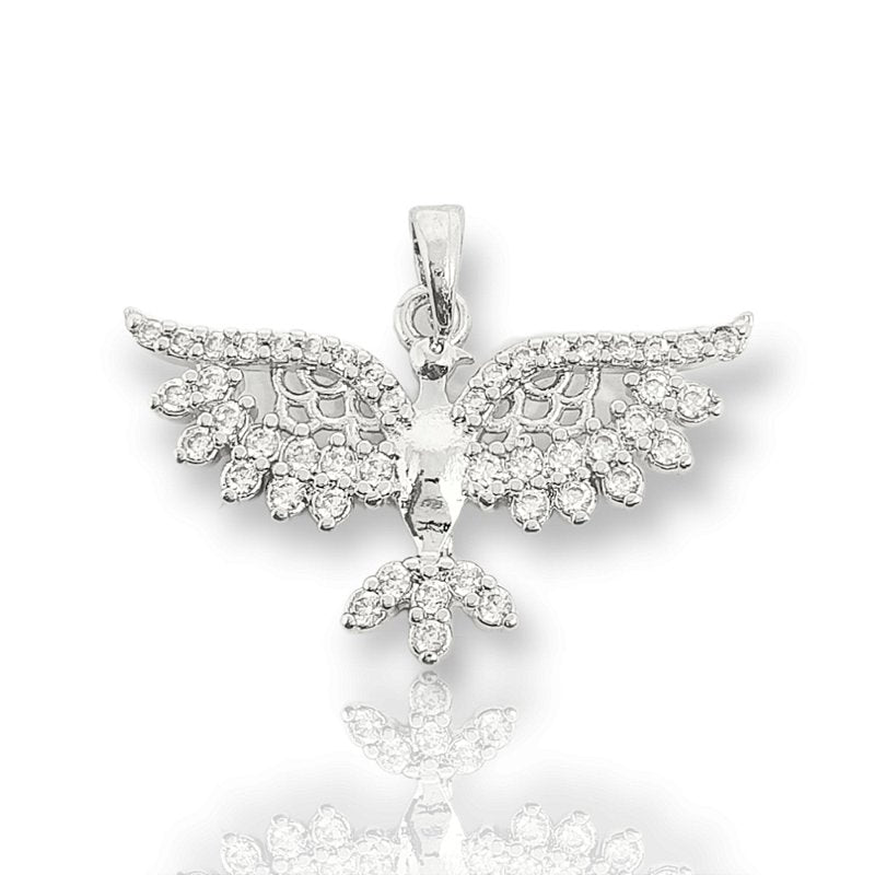 Pingente Passaro Cravejado Banhado A Ouro Branco PIN014