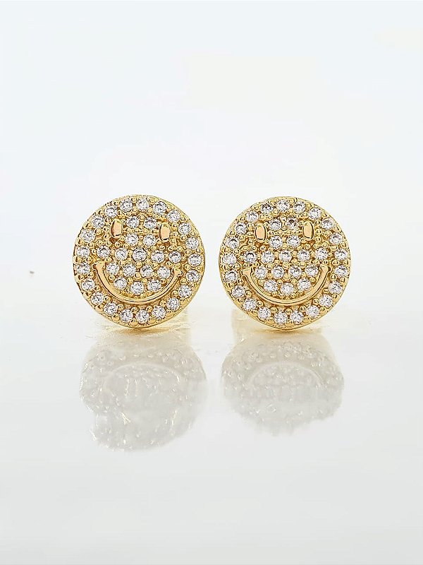 Brinco Masculino Par Smile Cravejado (9,8mm) Banhado A Ouro 18k BRI065