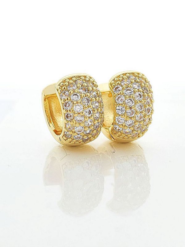 Brinco Masculino Par Argola Cravejada Com 29 Pedras (13X6,8mm) Banhada A Ouro 18k BRI015