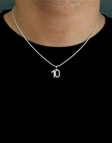 Corrente Cordão Baiano 1,6mm + Pingente Número 10 Cravejado Banhado A Ouro Branco COR001-PIN082