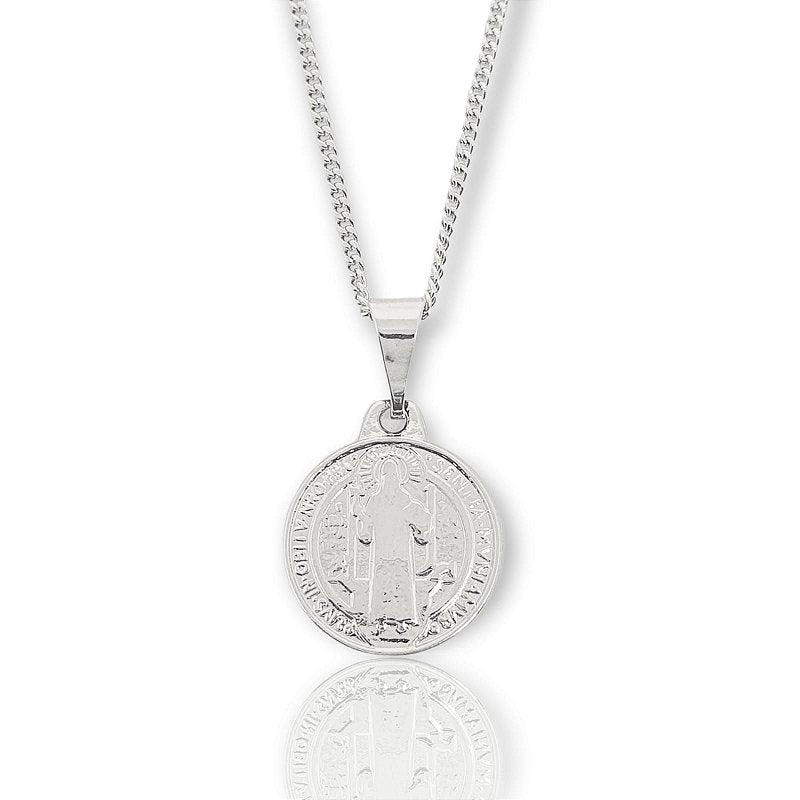 Pingente Medalha São Bento Banhado A Ouro Branco PIN023