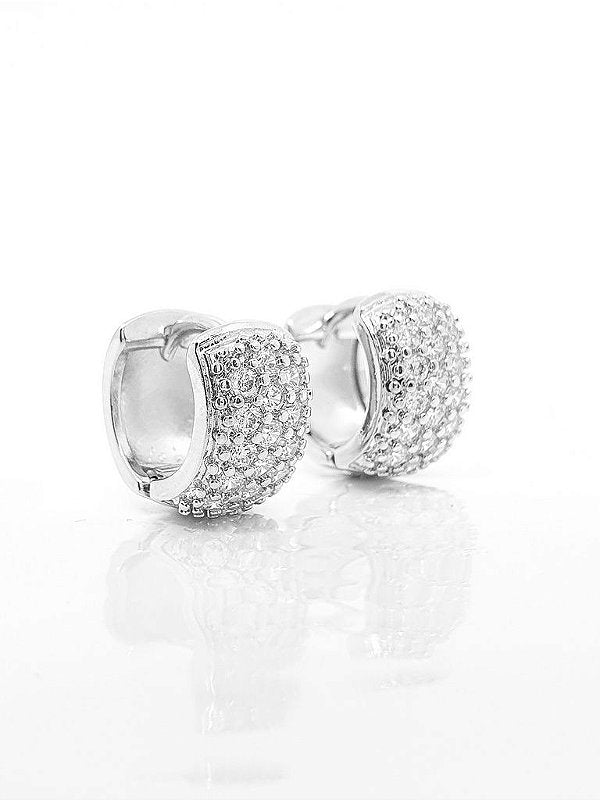 Brinco Masculino Par Argola Cravejada Com 16 Pedras Banhada A Ouro Branco BRI004