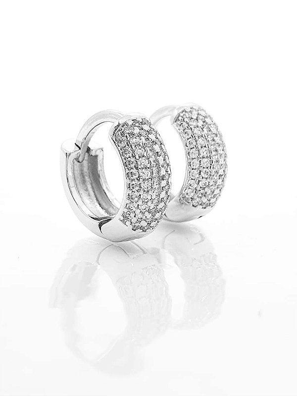 Brinco Masculino Par Argola Cravejada 6 Fileiras (14,3X5,3mm) Banhada A Ouro Branco BRI016