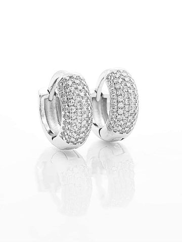 Brinco Masculino Par Argola Cravejada 6 Fileiras (14,3X5,3mm) Banhada A Ouro Branco BRI016