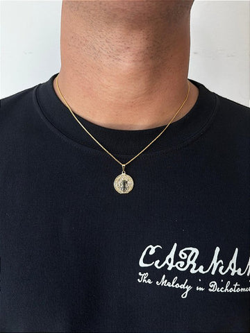 Corrente Veneziana 1mm + Pingente São Bento Liso Banhado A Ouro 18k COR009-PIN135