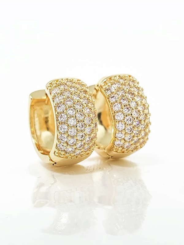 Brinco Masculino Par Argola Cravejada Com 29 Pedras G Banhada A Ouro 18K BRI053