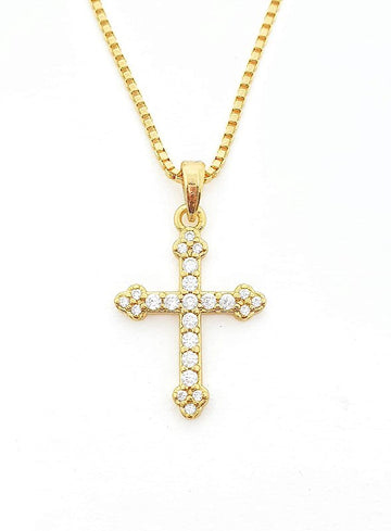 Pingente Cruz Cravejada Palito Banhado A Ouro 18k PIN003