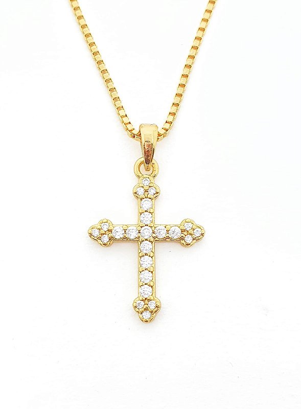 Pingente Cruz Cravejada Palito Banhado A Ouro 18k PIN003