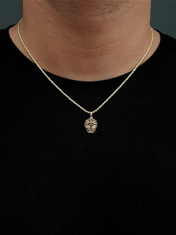 Corrente Cordão Baiano 1,6mm + Pingente Tigre Com Pedra Preta Banhado A Ouro 18K COR003-PIN038