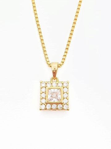 Pingente Quadrado Cravejado Banhado A Ouro 18k PIN028