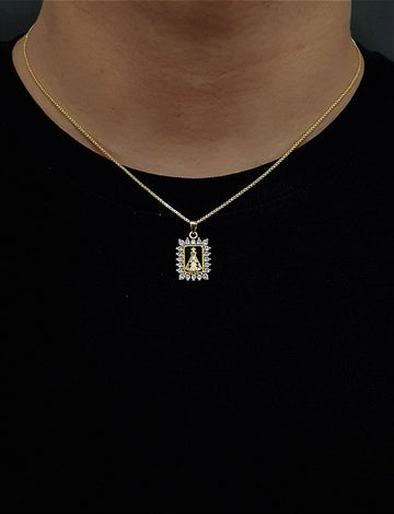 Corrente Veneziana 1mm + Pingente Nossa Senhora Cravejado Quadrado Banhado A Ouro 18k COR009-PIN089