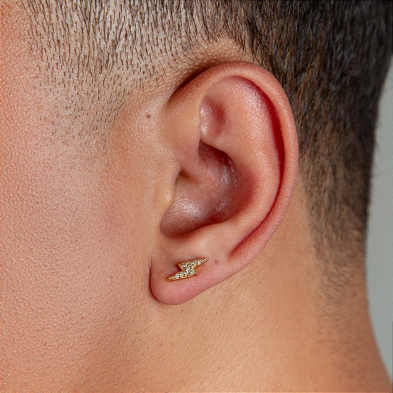 Brinco Masculino Par Raio Banhado A Ouro 18k BRI014