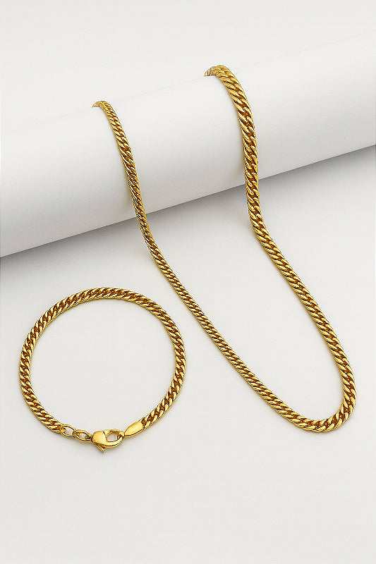 Kit Corrente Grumet Dupla + Pulseira Grumet Dupla 3mm Banhado A Ouro 18K