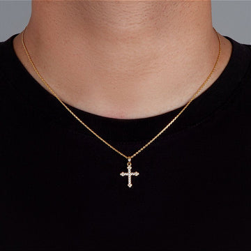 Corrente Elo Cadeado 1,2mm + Pingente Cruz Cravejada Palito Banhado A Ouro 18k COR026-PIN003