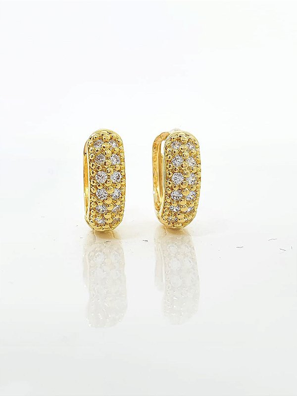 Brinco Masculino Par Argola Cravejada Com 12 Pedras (11,5X3,9mm) Banhada A Ouro 18K BRI010
