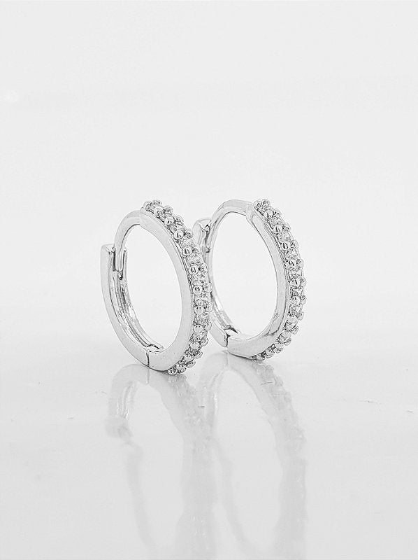 Brinco Masculino Par Argola Cravejada 1 Fileira G Banhado A Ouro Branco BRI056