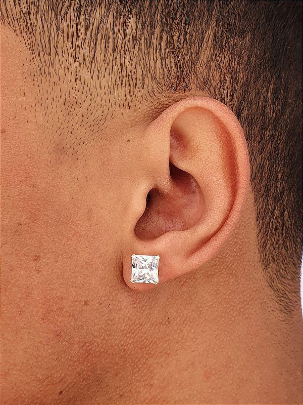 Par De Brinco Pedra Zircônia Quadrada (8mm) Prata 925 BRIP005