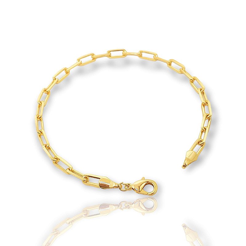 Pulseira Elo Alongado 4,2mm Fecho Tradicional Banhada A Ouro 18k PUL019