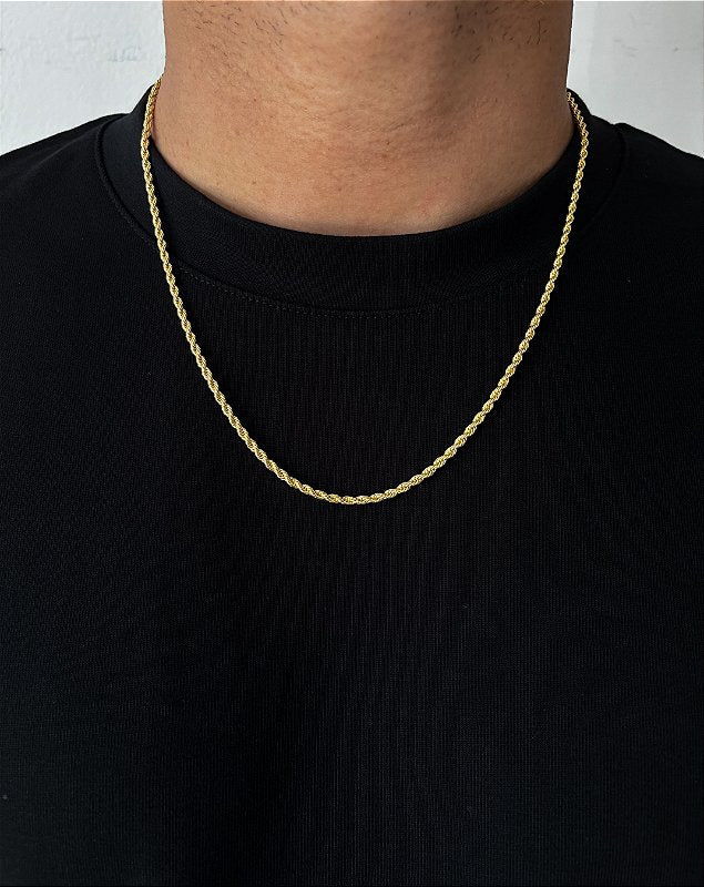 Corrente Cordão Baiano 3mm Fecho Tradicional Banhada A Ouro 18k COR078