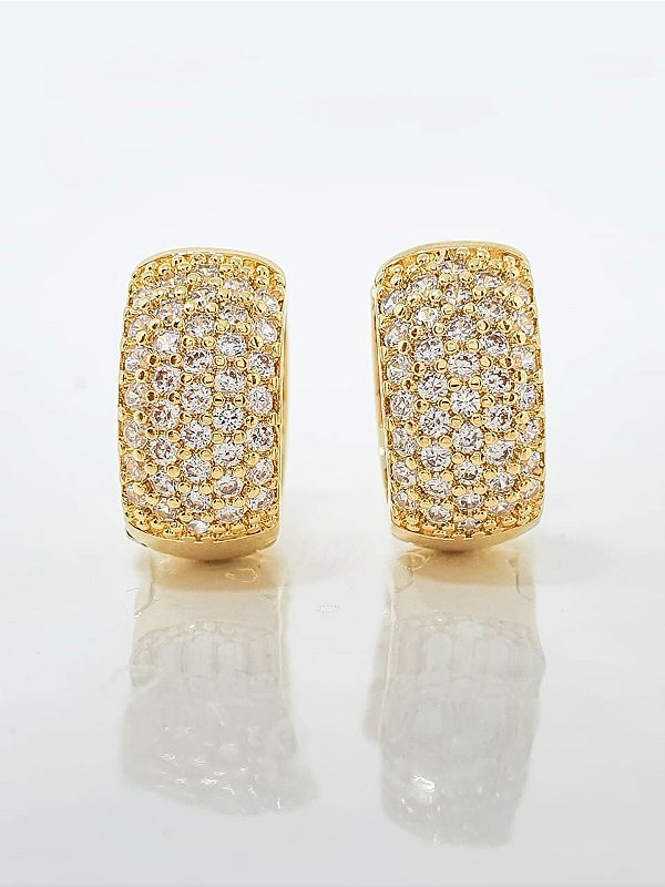 Brinco Masculino Par Argola Cravejada Com 29 Pedras G Banhada A Ouro 18K BRI053