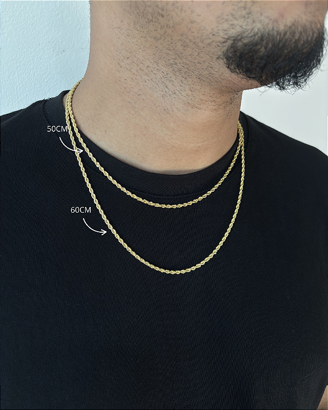 Kit Corrente Cordão Baiano + Pulseira Cordão Baiano 3mm Banhado A Ouro 18K