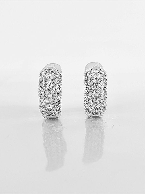 Brinco Masculino Par Argola Cravejada 3 Fileiras Banhada A Ouro Branco BRI155