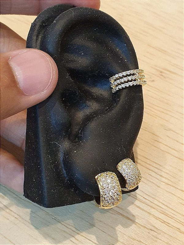 Kit Brinco Masculino Par Argola 16 Pedras + 29 pedras + Piercing Banhado A Ouro 18k BRI026-BRI015-PIER004