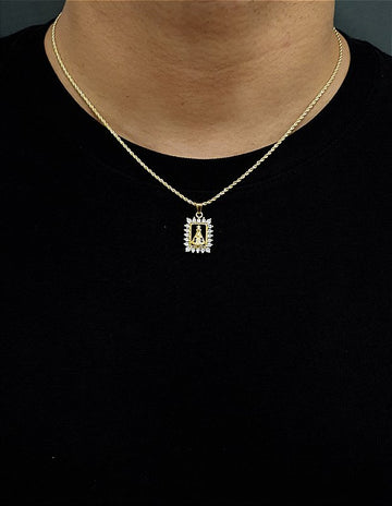 Corrente Cordão Baiano 1,6mm + Pingente Nossa Senhora Cravejado Quadrado Banhado A Ouro 18k COR003-PIN089