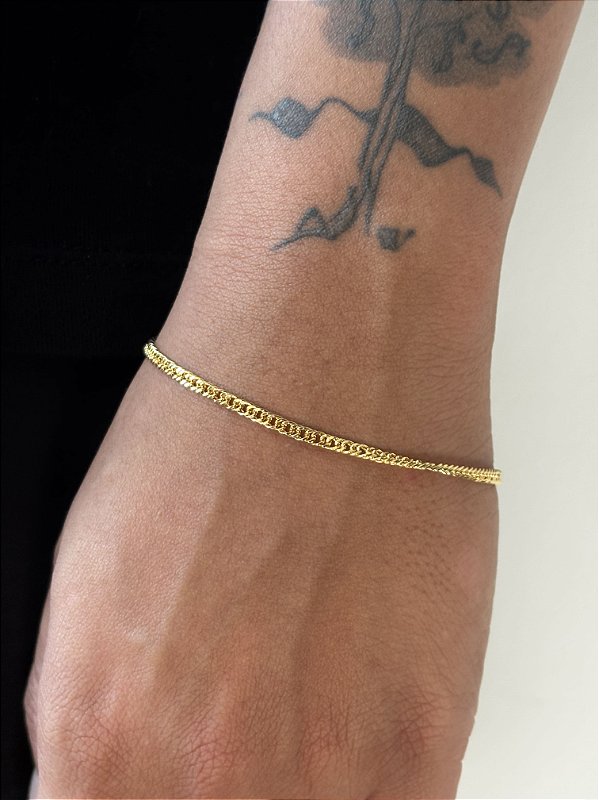 Kit Corrente Grumet Dupla + Pulseira Grumet Dupla 3mm Banhado A Ouro 18K