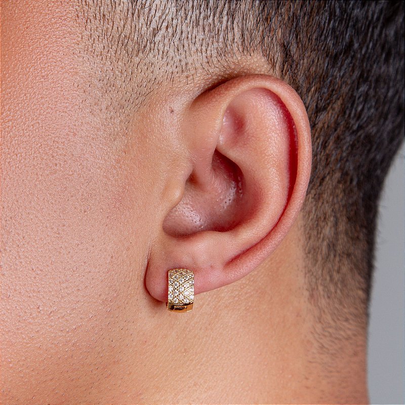 Brinco Masculino Par Argola Cravejada Com 32 Pedras M Banhada A Ouro 18k BRI143