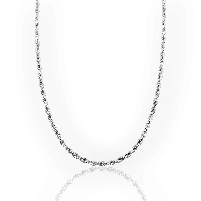 Corrente Cordão Baiano 3mm Fecho Tradicional Banhada a Ouro Branco COR067
