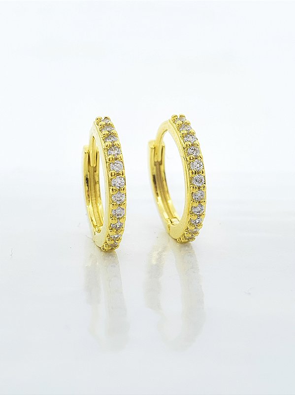 Brinco Masculino Par Argola Cravejada 1 Fileira G Banhado A Ouro 18K BRI169