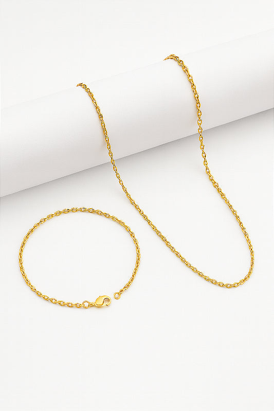 Kit Corrente Elo Cadeado + Pulseira Elo Cadeado 2mm Banhado A Ouro 18K