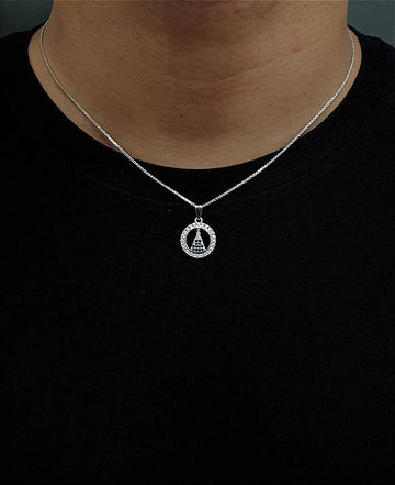 Corrente Veneziana 1mm + Pingente Nossa Senhora Cravejado Redondo Banhado A Ouro Branco COR002-PIN090