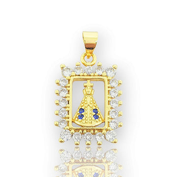Pingente Nossa Senhora Cravejado Quadrado Banhado A Ouro 18k PIN089