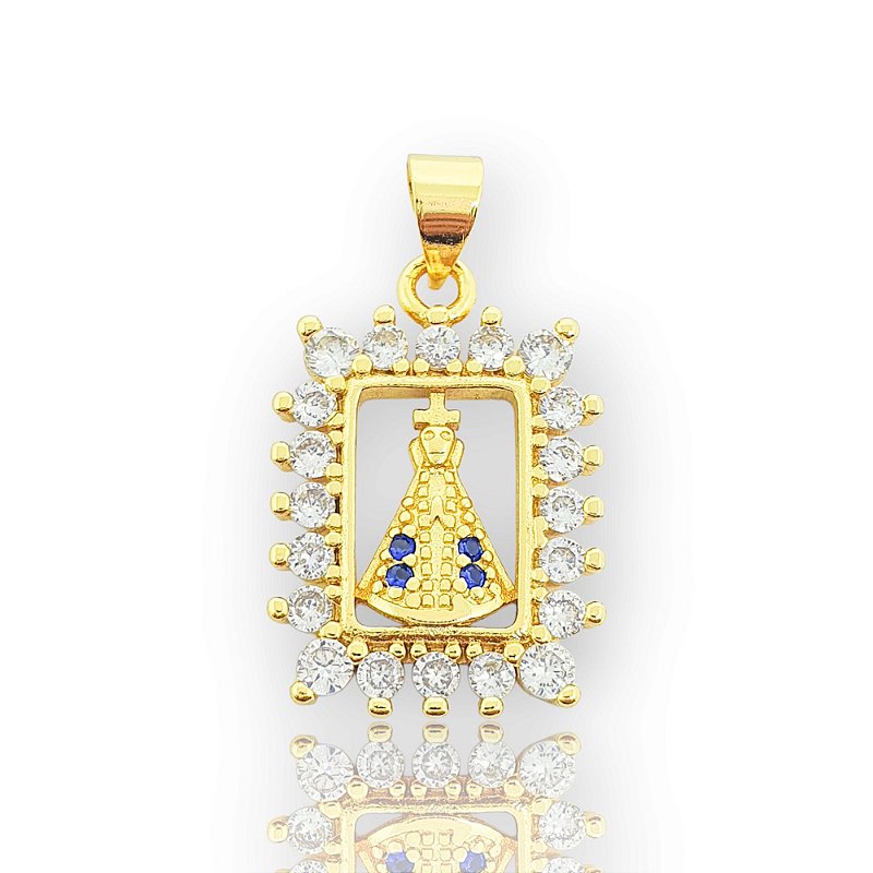 Pingente Nossa Senhora Cravejado Quadrado Banhado A Ouro 18k PIN089