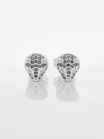 Brinco Masculino Par Tigre Com Pedra Preta Banhado A Ouro Branco BRI097