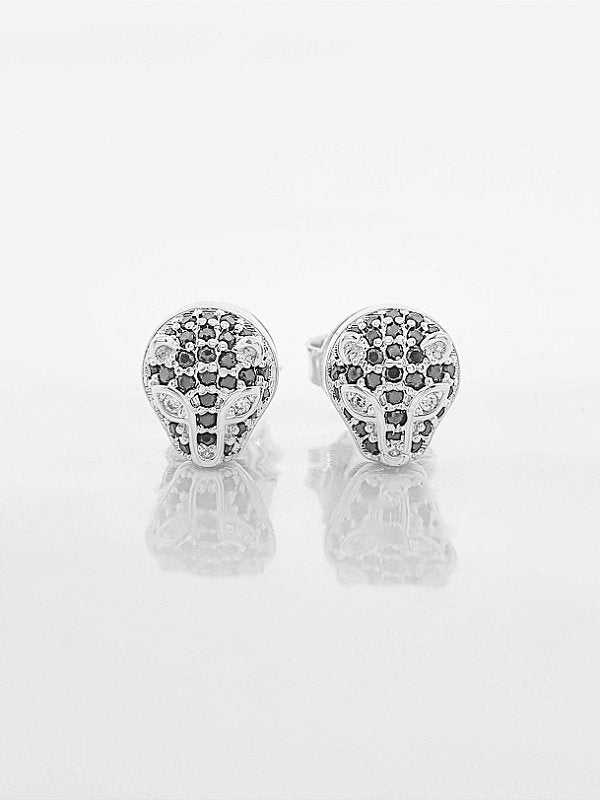 Brinco Masculino Par Tigre Com Pedra Preta Banhado A Ouro Branco BRI097