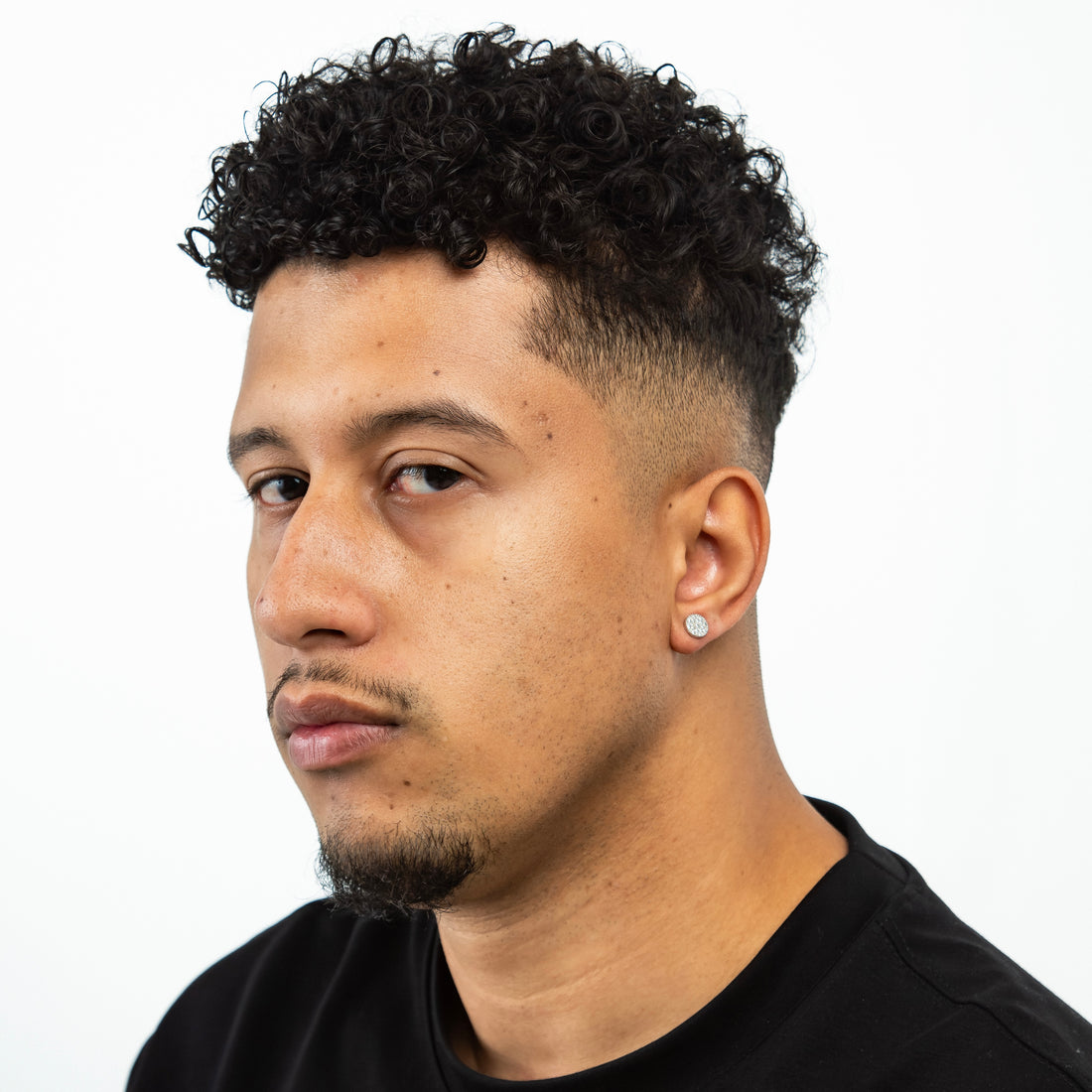 Brinco Masculino Par Chapado Redondo (8mm) Banhado A Ouro Branco BRI013