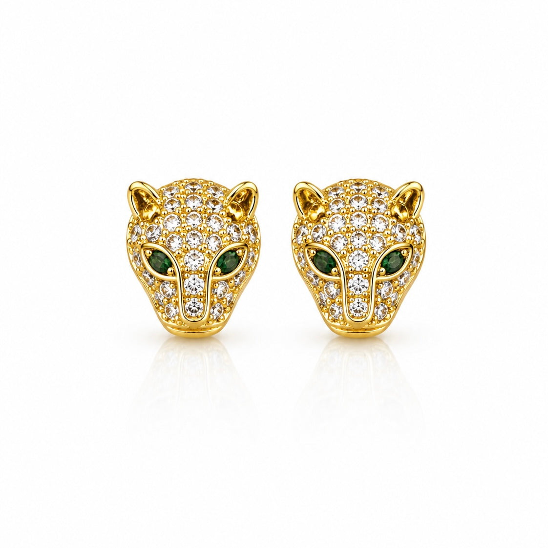 Brinco Masculino Par Tigre Olho Verde Banhado A Ouro 18k BRI033