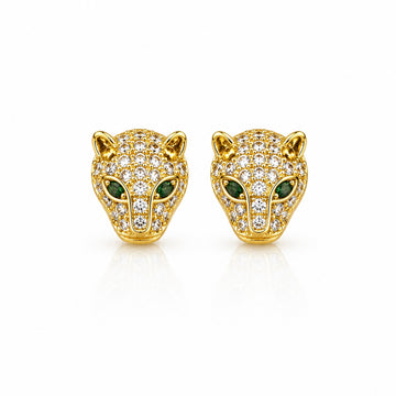 Brinco Masculino Par Tigre Olho Verde Banhado A Ouro 18k BRI033