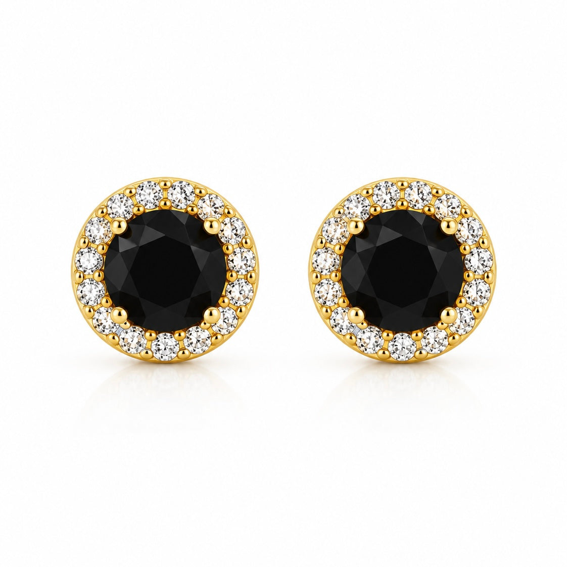 Brinco Masculino Par Redondo Cravejado Fílip 1 Pedra Preta (7mm) Banhado A Ouro 18k BRI074