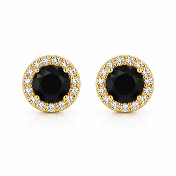 Brinco Masculino Par Redondo Cravejado Fílip 1 Pedra Preta (7mm) Banhado A Ouro 18k BRI074