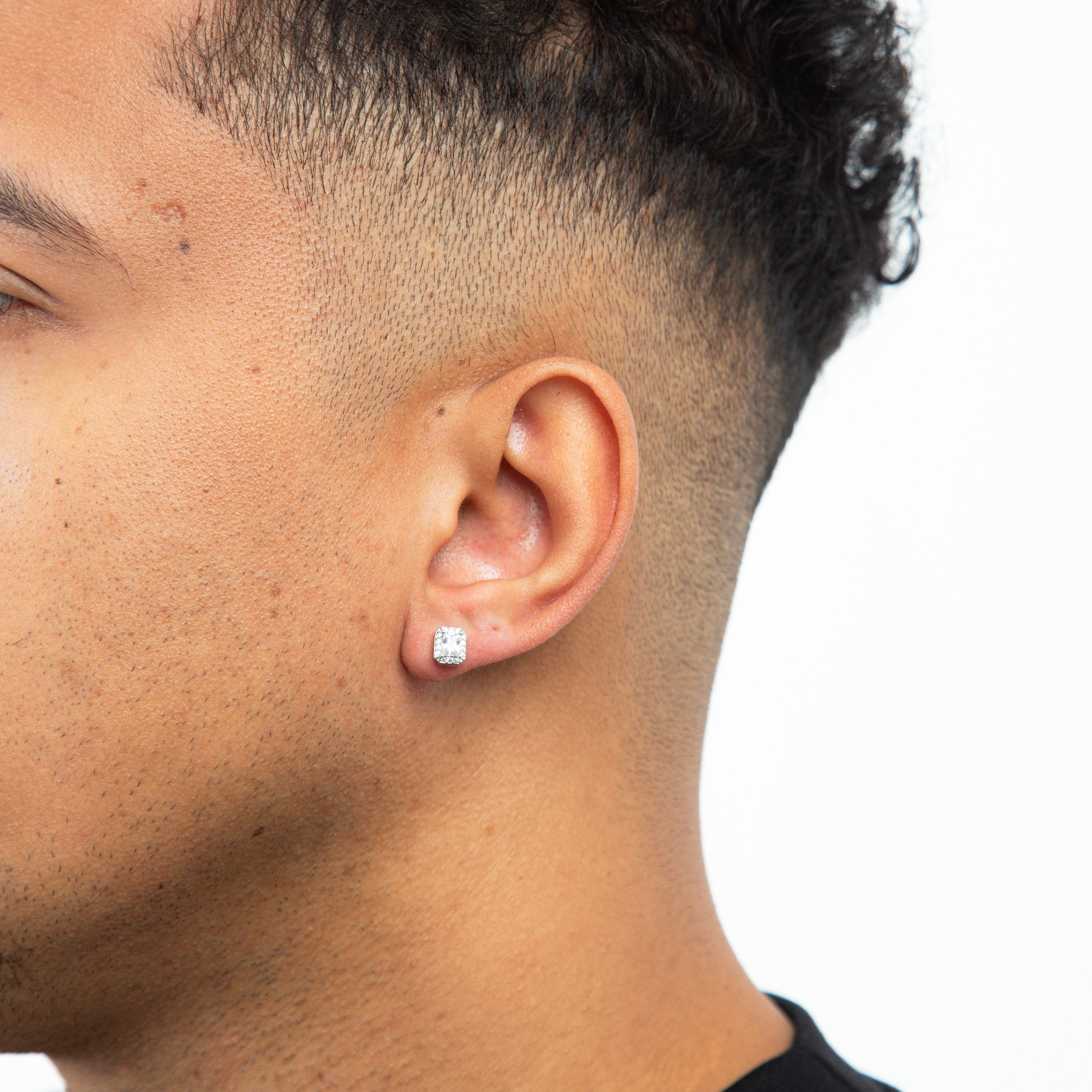 Brinco Masculino Par Fílip 1 Retangular Banhada A Ouro Branco BRI219