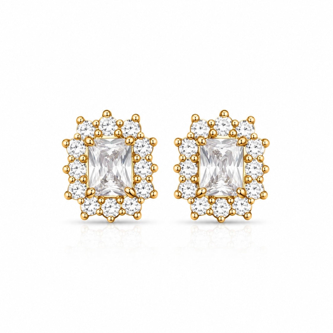 Brinco Masculino Par Imperial 3 Retangular (7,5X8,5mm) Banhada A Ouro 18k BRI220
