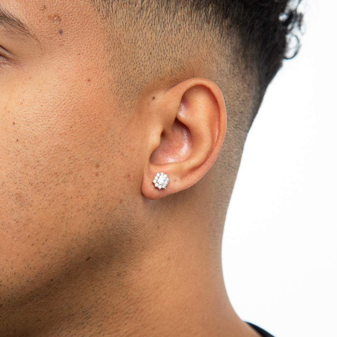 Brinco Masculino Par Imperial 3 Retangular Banhada A Ouro Branco BRI221