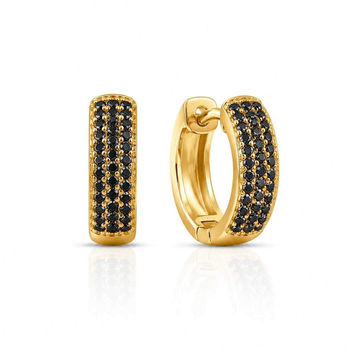 Brinco Masculino Par Argola 3 Fileiras Preta Banhada a Ouro 18k BRI224