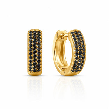 Brinco Masculino Par Argola 3 Fileiras Preta Banhada a Ouro 18k BRI224